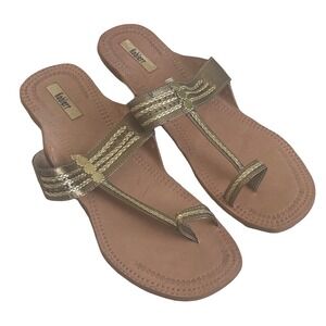 Koblerr Womens Metallic Bronze Kolhapuri Toe Loop Flat Sandals Size 11